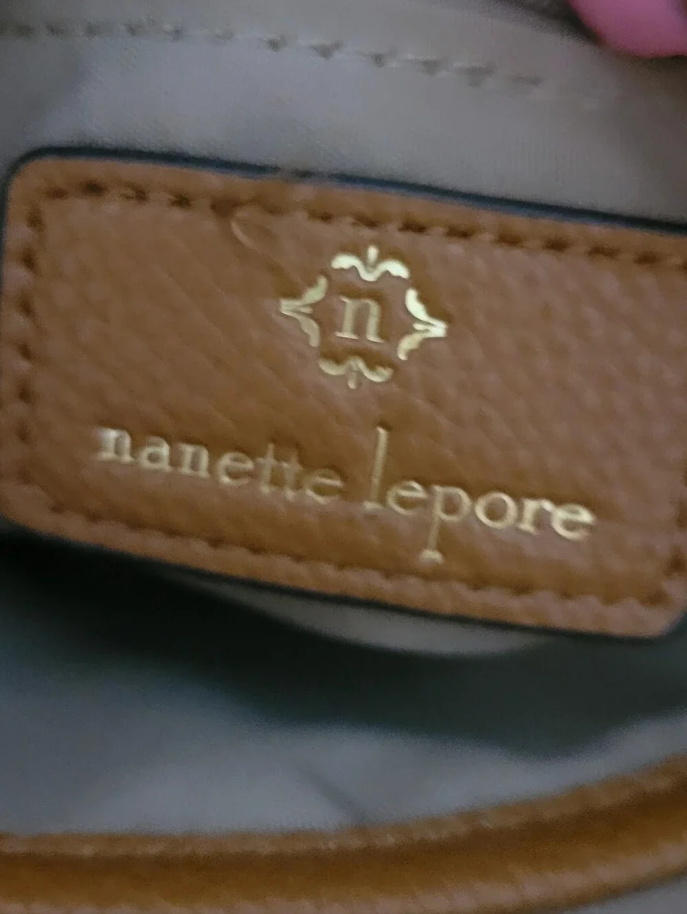 Nanette Lepore Brown and Tan Monogram Crossbody with Gold Chain Accent 10x7